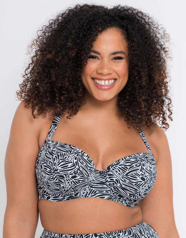 Curvy Kate Sundown Padded Balcony Bikini Multiway Top Black Print