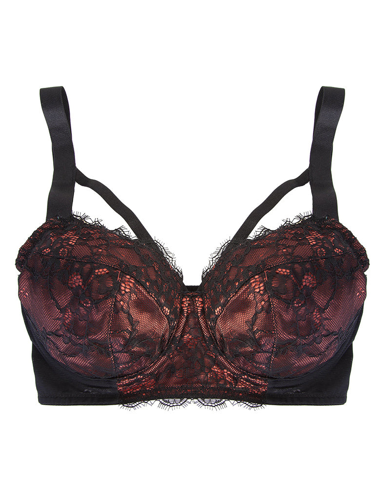Black Lace Underwired Harness Detail Bra