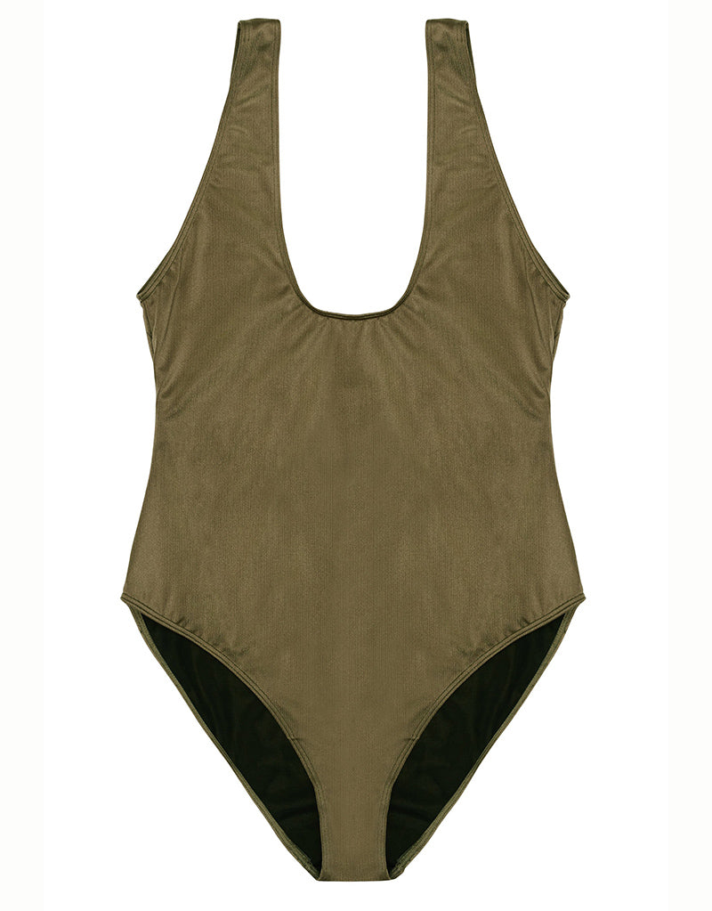 Playful Promises Hunter McGrady High Leg Swimsuit Khaki Brastop US