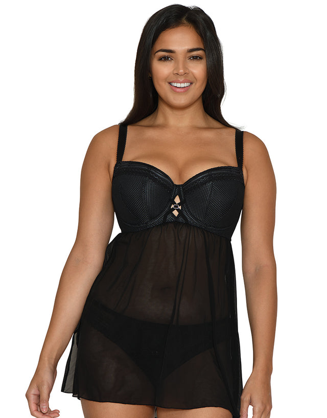 Curvy Kate Starstruck Padded Balcony Babydoll Black/Silver