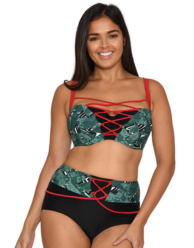 Curvy Kate Paradise Palm Padded Balcony Bikini Top Palm Print