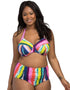 Lilly and Lime Rainbow Stripe Padded Halter Bikini Top Multi