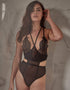 Wolf & Whistle Rebecca Eyelash Lace and Mesh Cut Out Body Black