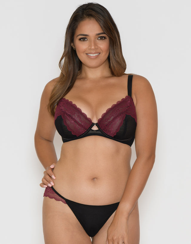 Curvy Kate In Love with Lace Plunge Bra Black/Wine