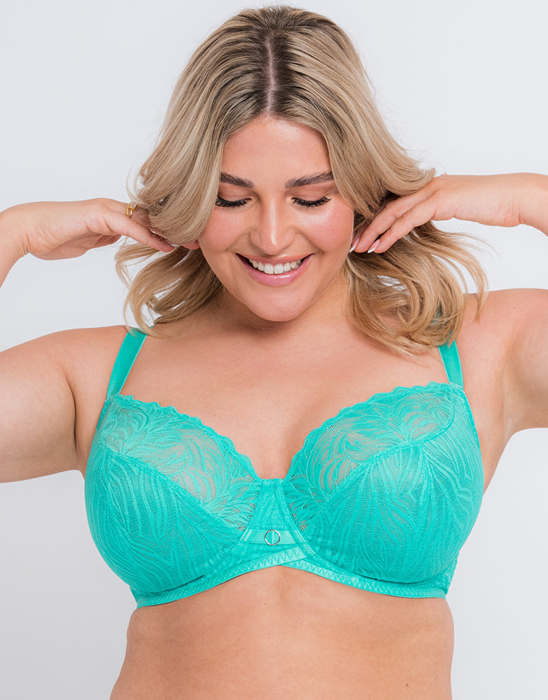 Plus Size Mint Green Stretch Lace Non-Padded Underwired Balcony Bra