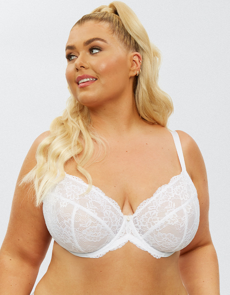 Buy DD-GG White Recycled Lace Comfort Full Cup Bra 36G