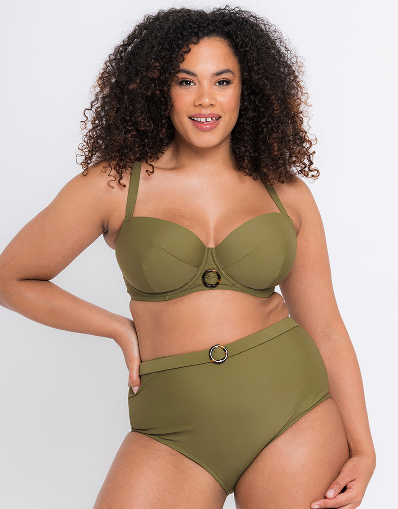 Padded swimsuit in khaki green with logo