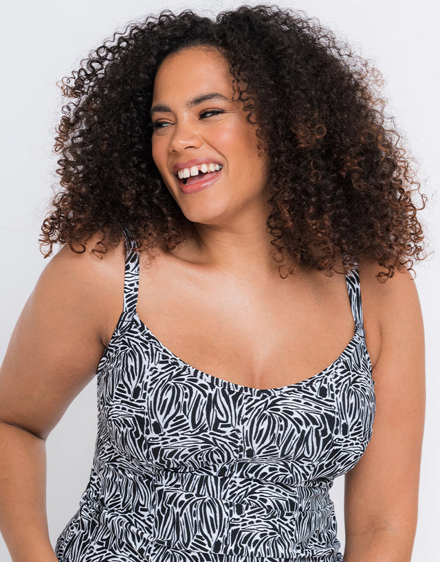 Curvy Kate Sundown Plunge Tankini Multiway Top Black Print