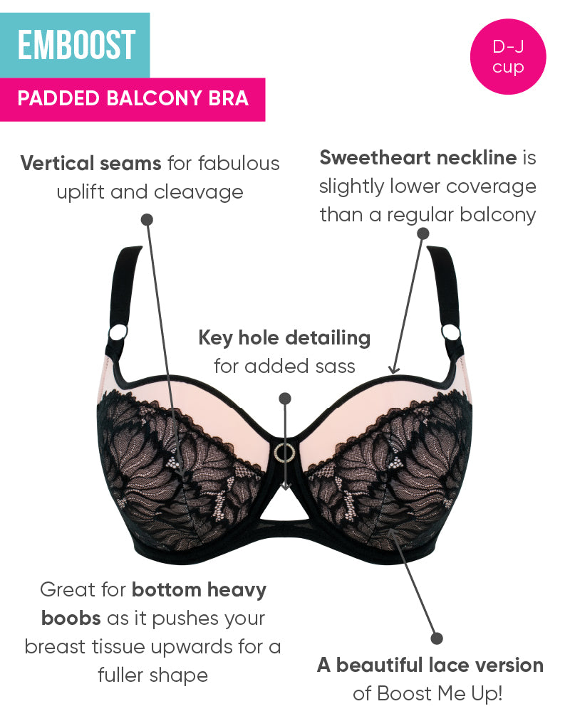 Curvy Kate Emboost Padded Balcony Bra Black/Pink – Brastop US