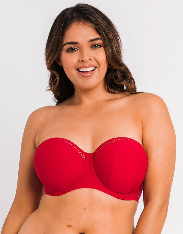 Curvy Kate First Class Bandeau Strapless Multiway Bikini Top Red