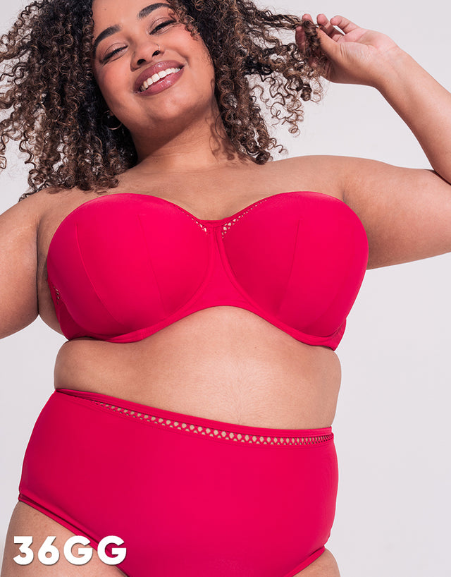 Curvy Kate First Class Bandeau Strapless Multiway Bikini Top Red