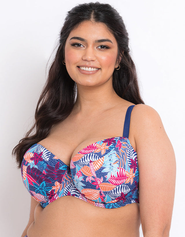 Flirtelle Antigua Reef Padded Balcony Bikini Top Navy Print