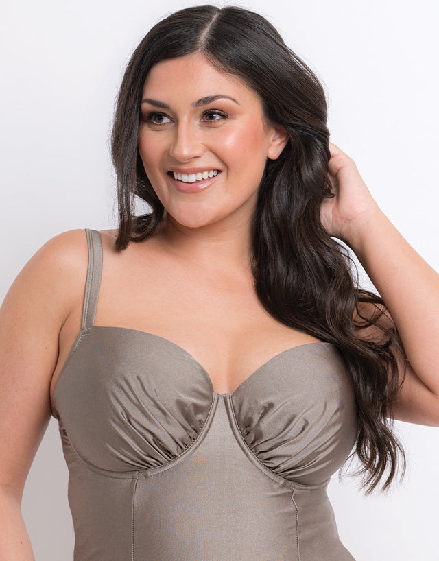 Flirtelle Fiji Sands Padded Balcony Tankini Top Stone