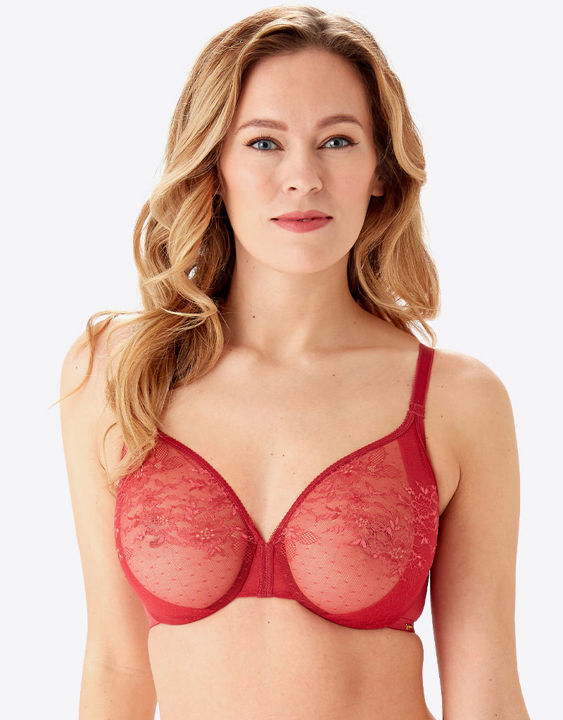 Gossard Glossies lace non padded sheer bra in bordeaux red - ShopStyle