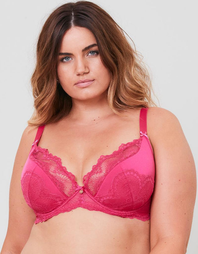 Oola Fan Lace Half Cup Bra Bright Pink