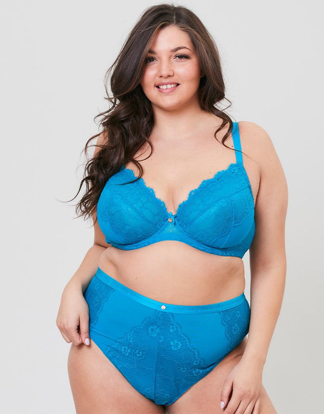 Oola Lace & Logo Balconette Bra Teal