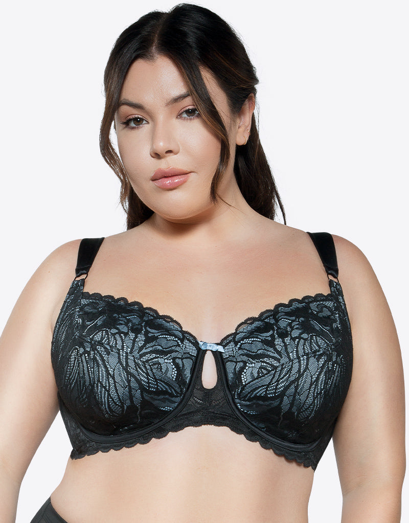 Buy A-GG Black Padded Underwired Lace Bra - 36D, Bras