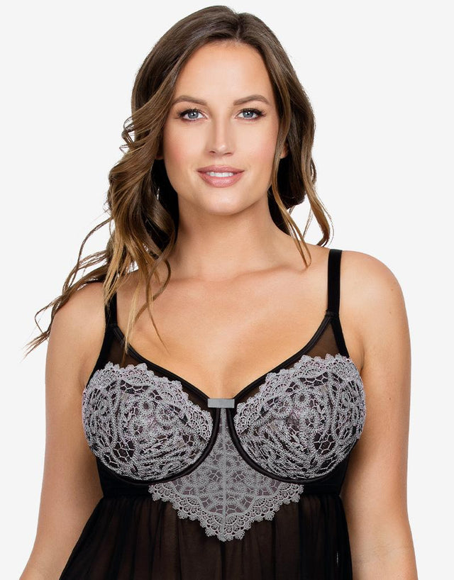 Parfait Lulu Unlined Babydoll with G-String Black/Pewter