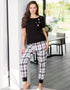 Pour Moi Cosy Check Trouser & Jersey T-Shirt Pyjama Black/Ivory