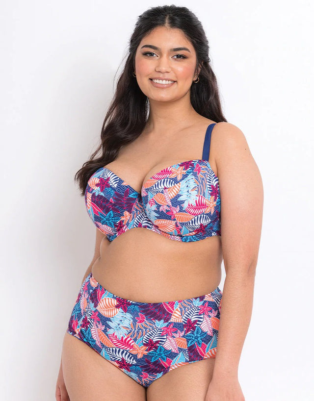Flirtelle Antigua Reef Padded Balcony Bikini Top Navy Print