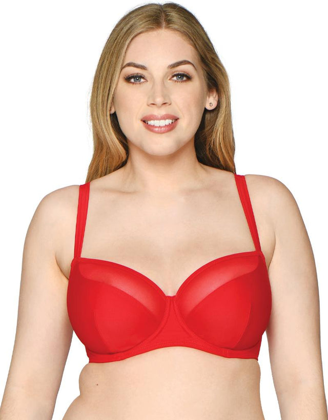 Curvy Kate Sheer Class Padded Balcony Bikini Top Red