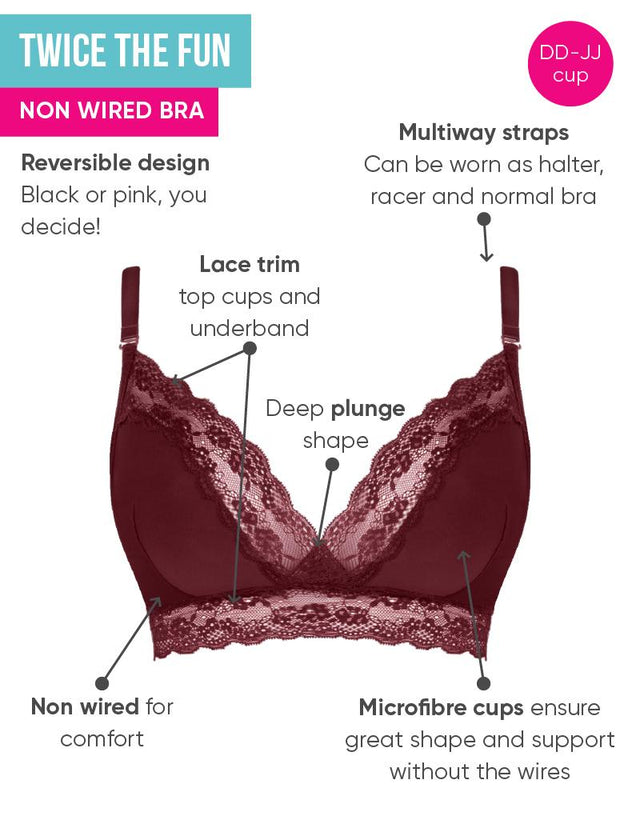 Curvy Kate Twice the Fun Reversible Non-Wired Bralette Oxblood/Black