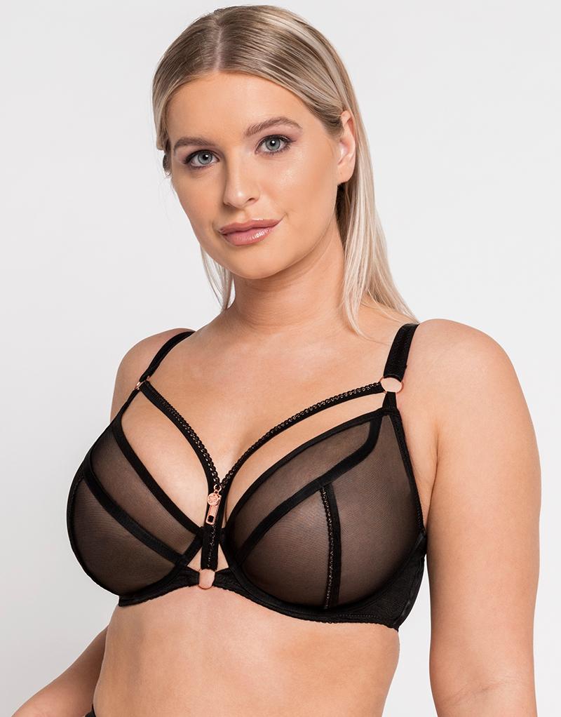 Figleaves Curve Adore Lace Padded Longline Multiway Balcony Bra In Black  And Gold