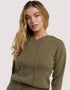 Wolf & Whistle Lounge Knitted Rib Cropped Hoodie Khaki